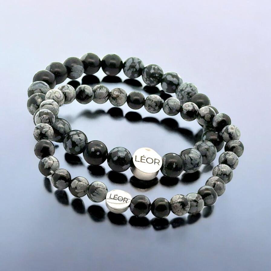 Schneeflocken-Obsidian Perlenarmband LÉOR - WEARLÉOR