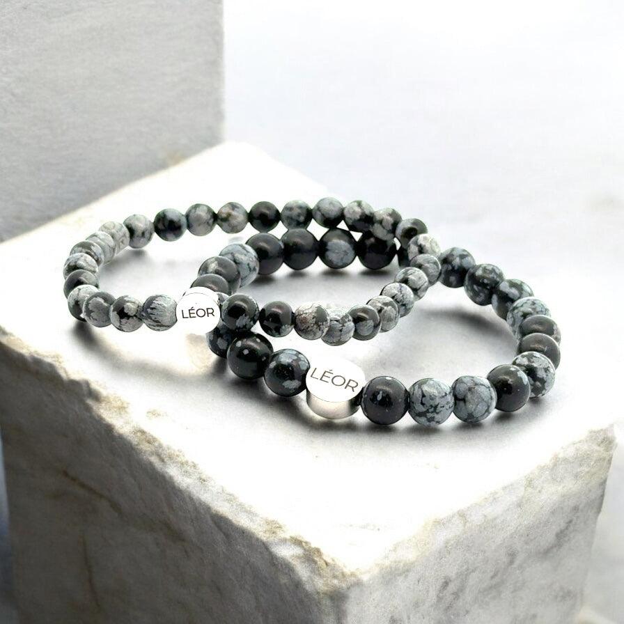 Schneeflocken-Obsidian Perlenarmband LÉOR - WEARLÉOR