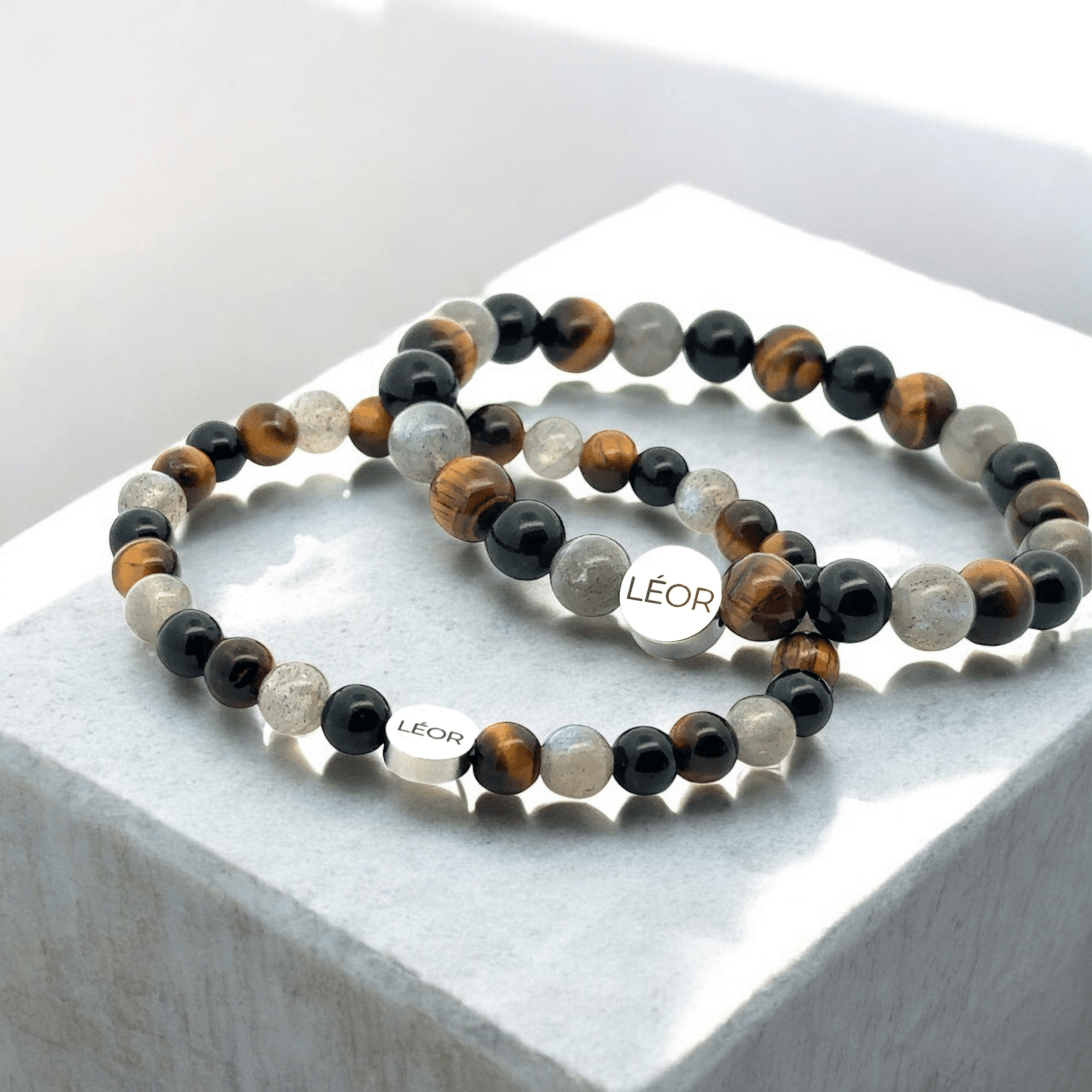 Labradorit - Tigerauge - Turmalin MIX Perlenarmband LÉOR - WEARLÉOR