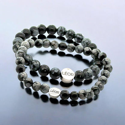 Schneeflocken-Obsidian Perlenarmband LÉOR - WEARLÉOR